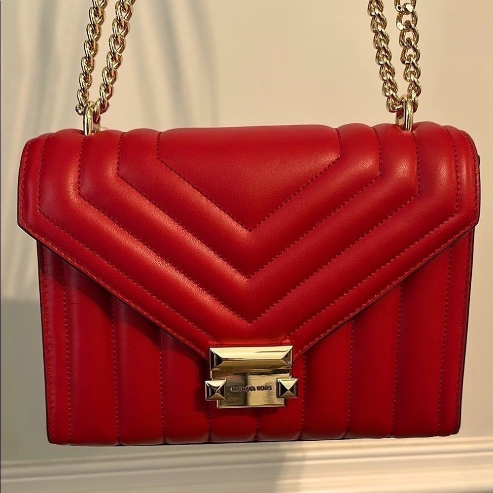 Michael Kors Red Quilted Leather Shoulder Bag - Picture 12 of 13